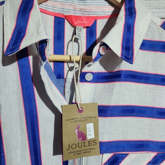 NWT Joules Blue and White Striped Linen Blend Shirt, Size 8 - Picture 5 of 10